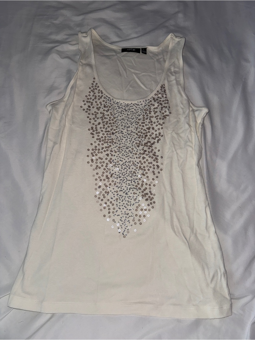 Apt. 9 Ivory Off-White Sequin Embellished Scoop Neck Tank Top Women's Large
